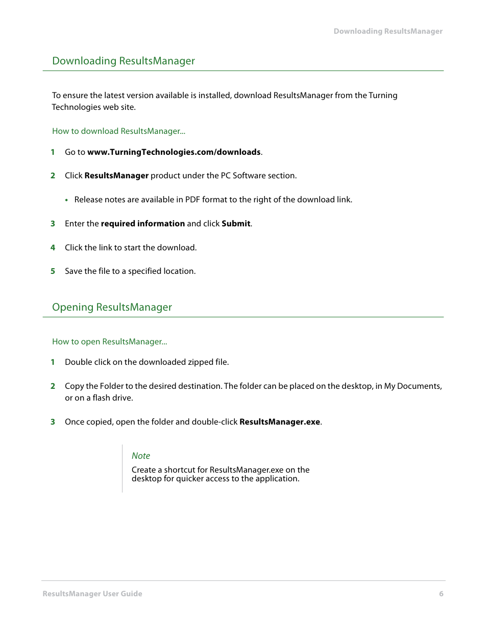 Downloading resultsmanager, Opening resultsmanager | Turning Technologies ResultsManager User Manual | Page 6 / 32