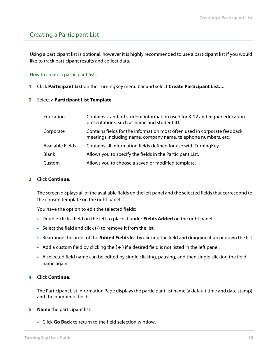 Creating a participant list | Turning Technologies TurningKey User Manual | Page 18 / 34
