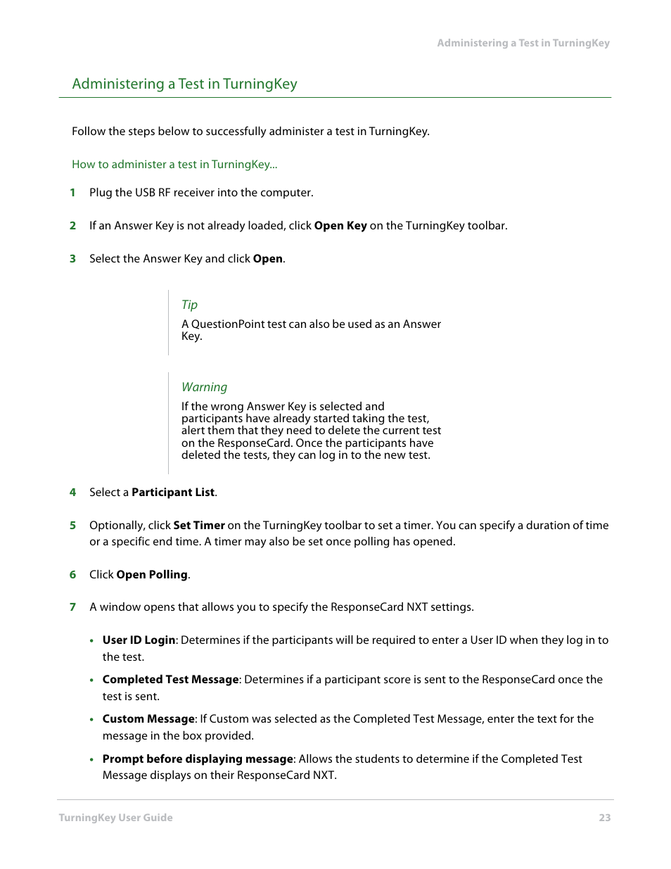 Administering a test in turningkey | Turning Technologies TurningKey User Manual | Page 23 / 34
