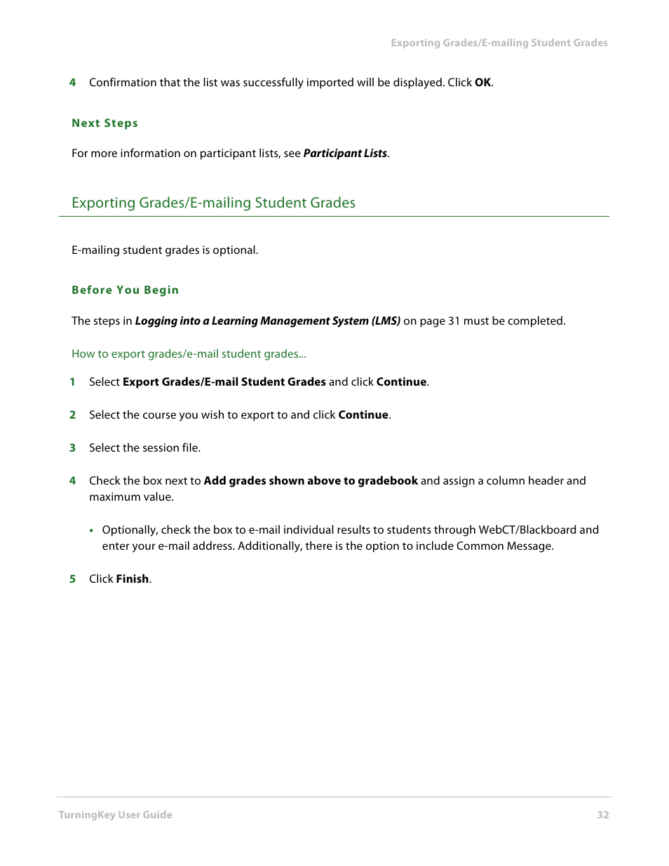Exporting grades/e-mailing student grades | Turning Technologies TurningKey User Manual | Page 32 / 34
