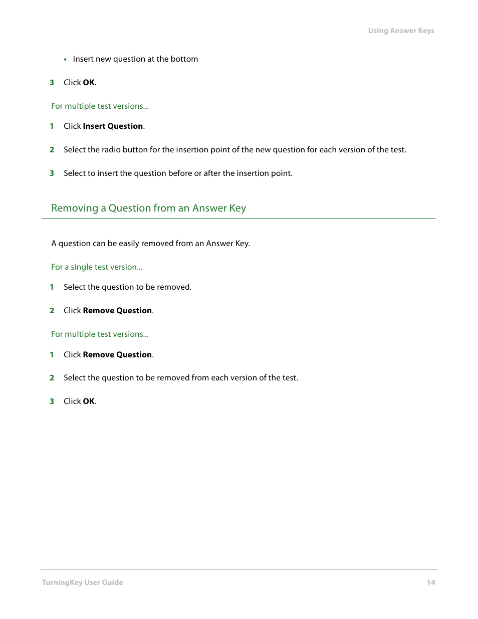 Removing a question from an answer key | Turning Technologies TurningKey User Manual | Page 14 / 35