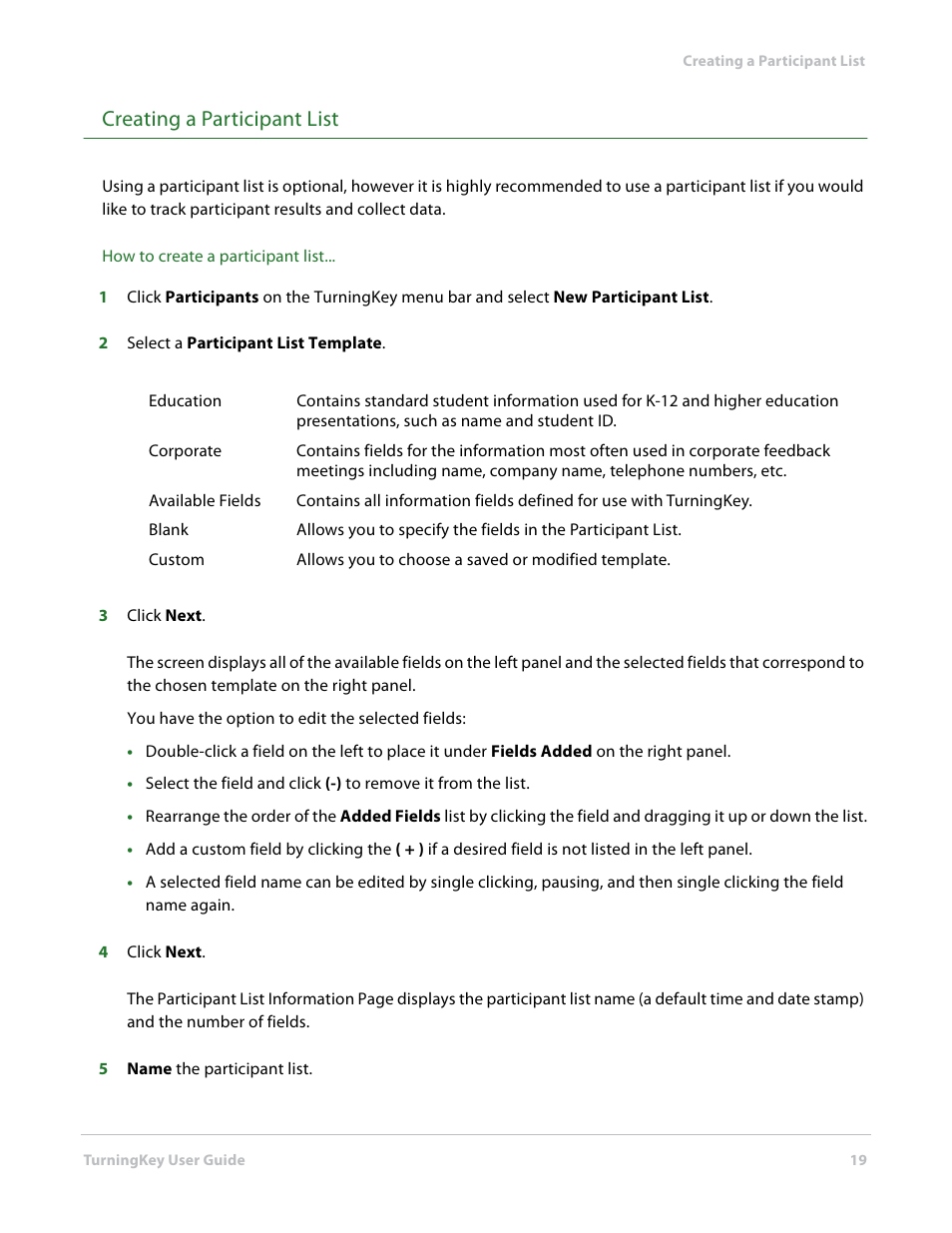 Creating a participant list | Turning Technologies TurningKey User Manual | Page 19 / 35