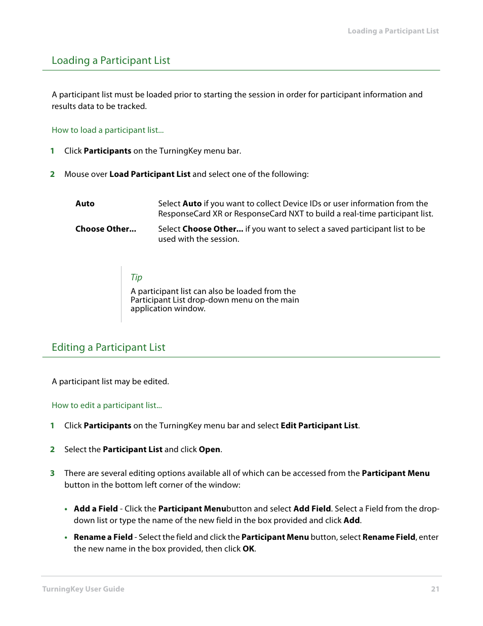 Loading a participant list, Editing a participant list | Turning Technologies TurningKey User Manual | Page 21 / 35