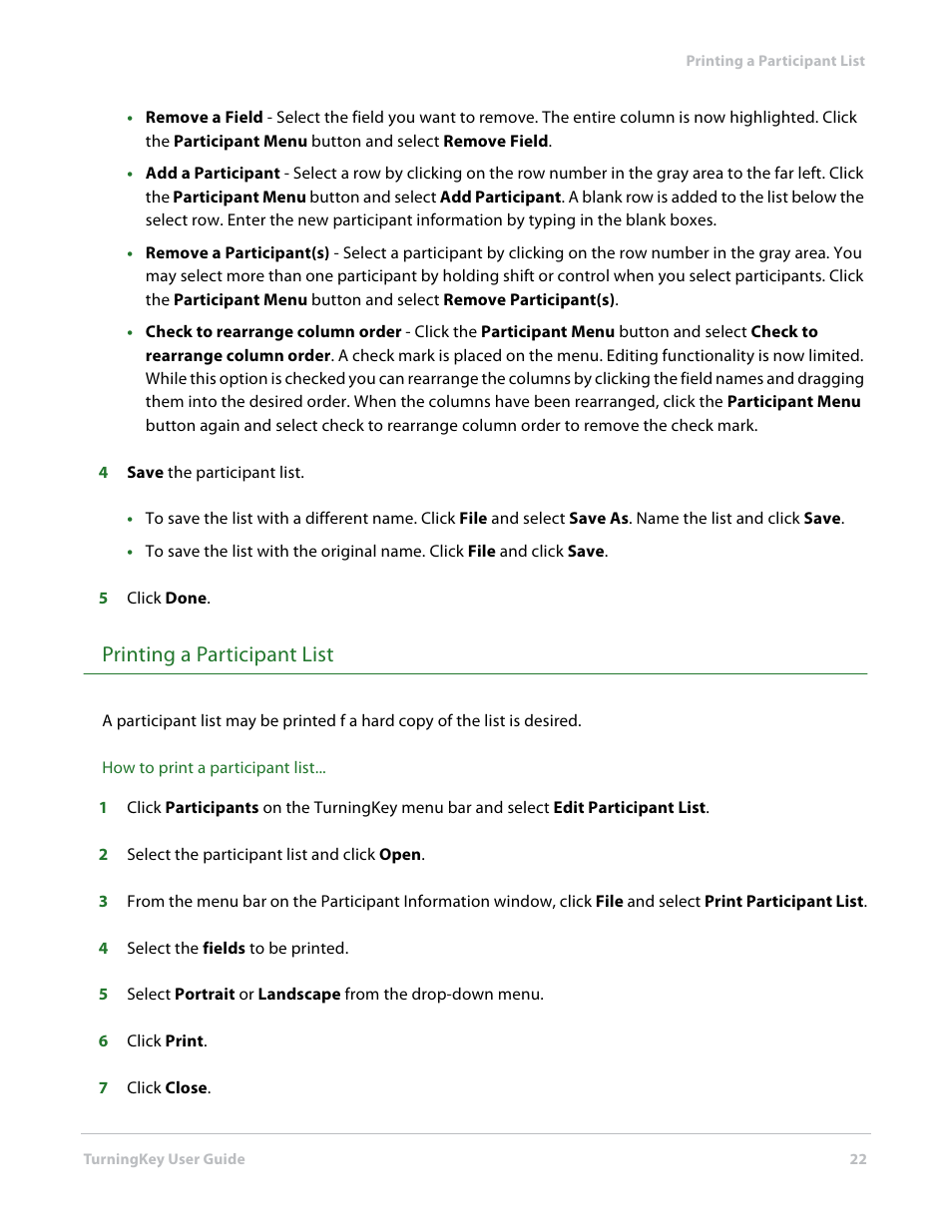 Printing a participant list | Turning Technologies TurningKey User Manual | Page 22 / 35