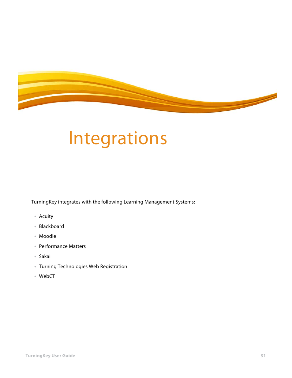 6 integrations, Integrations | Turning Technologies TurningKey User Manual | Page 31 / 35