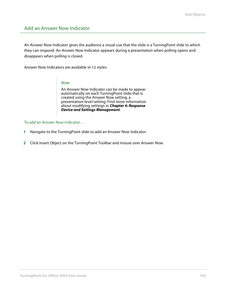 Add an answer now indicator | Turning Technologies TurningPoint User Manual | Page 103 / 277