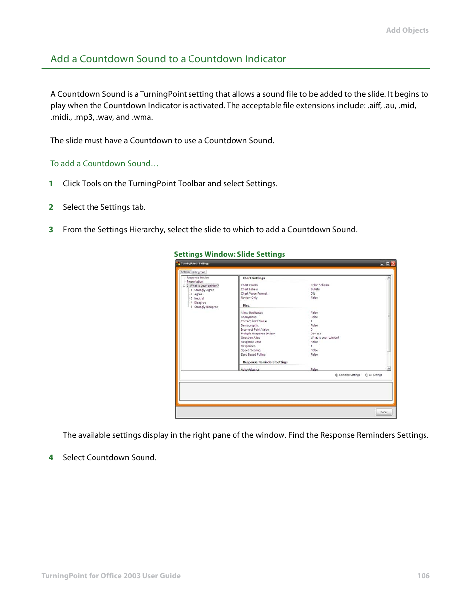 Add a countdown sound to a countdown indicator | Turning Technologies TurningPoint User Manual | Page 106 / 277