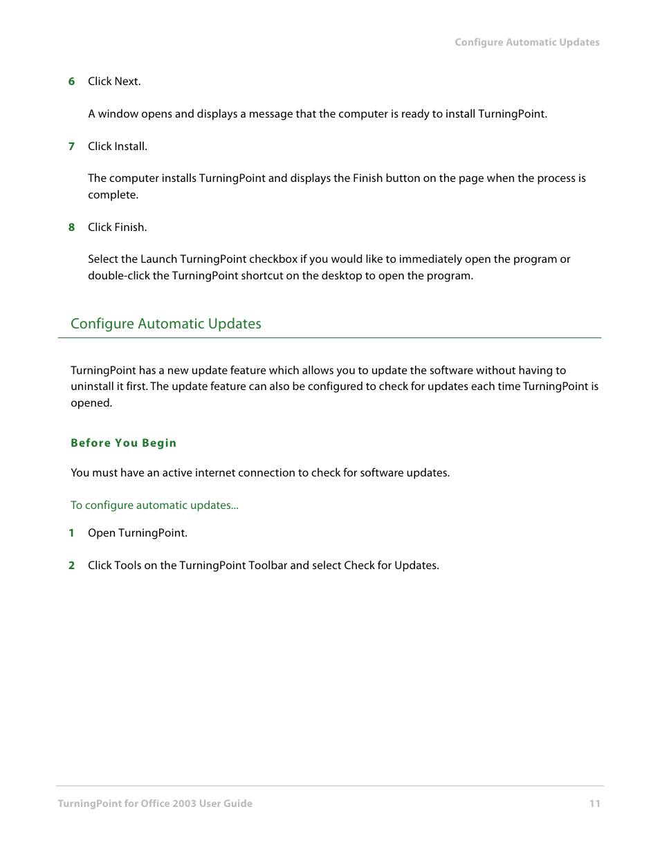Configure automatic updates | Turning Technologies TurningPoint User Manual | Page 11 / 277