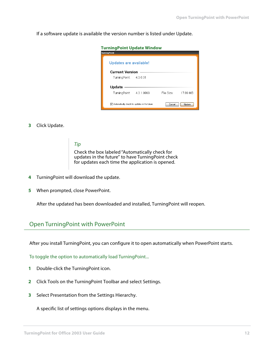 Open turningpoint with powerpoint | Turning Technologies TurningPoint User Manual | Page 12 / 277
