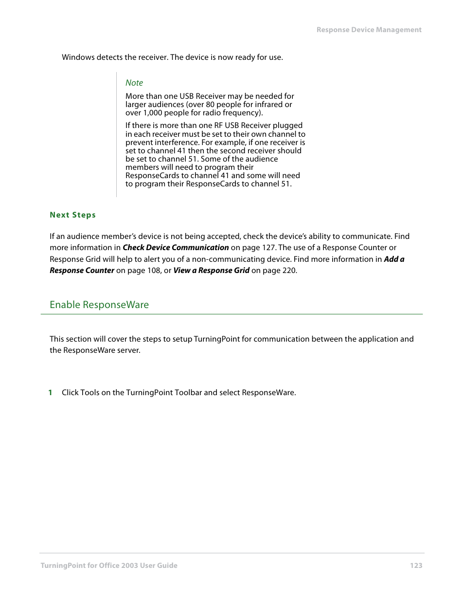 Enable responseware | Turning Technologies TurningPoint User Manual | Page 123 / 277
