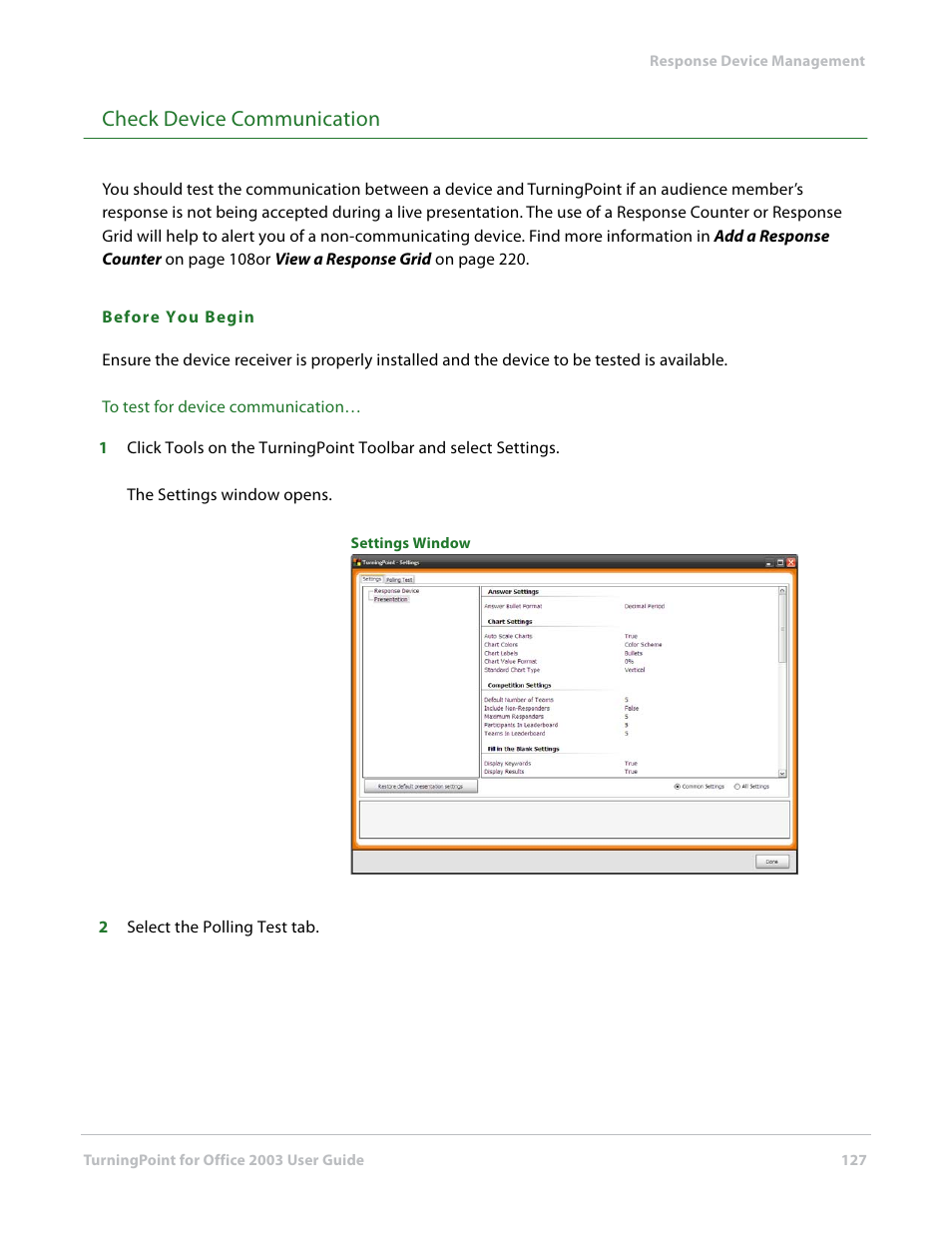 Check device communication | Turning Technologies TurningPoint User Manual | Page 127 / 277
