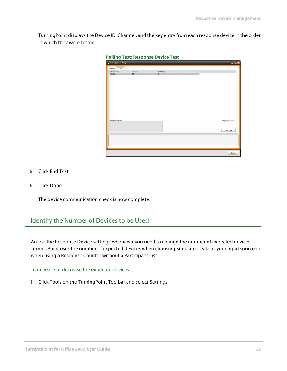 Identify the number of devices to be used | Turning Technologies TurningPoint User Manual | Page 129 / 277