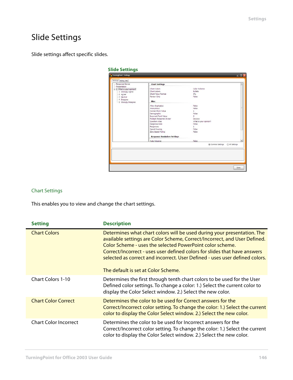 Slide settings | Turning Technologies TurningPoint User Manual | Page 146 / 277