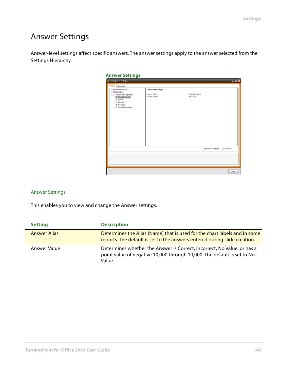 Answer settings | Turning Technologies TurningPoint User Manual | Page 149 / 277