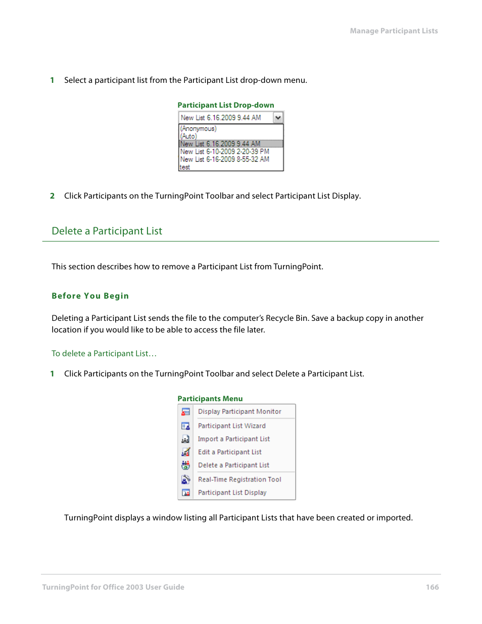 Delete a participant list | Turning Technologies TurningPoint User Manual | Page 166 / 277