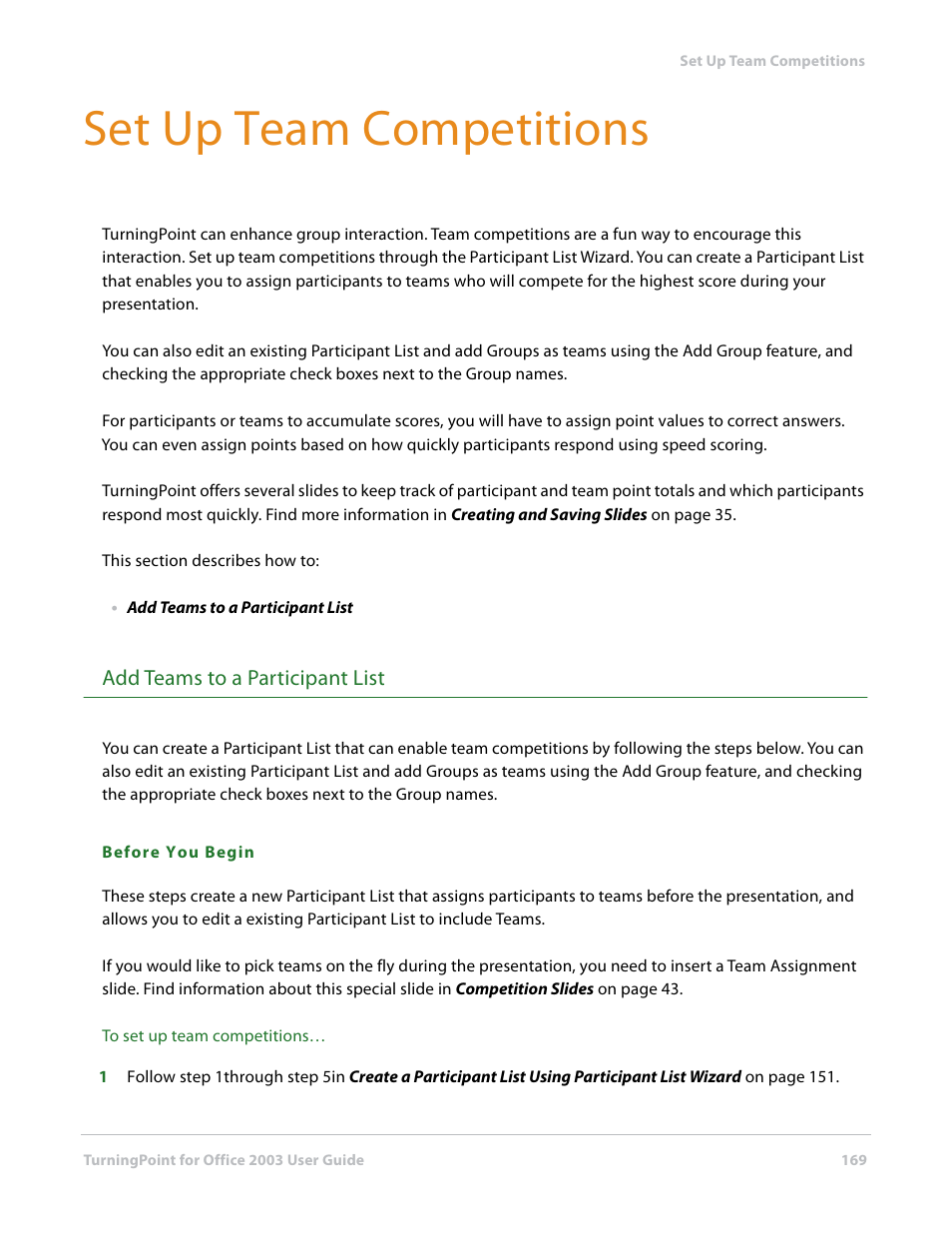 Set up team competitions, Add teams to a participant list | Turning Technologies TurningPoint User Manual | Page 169 / 277