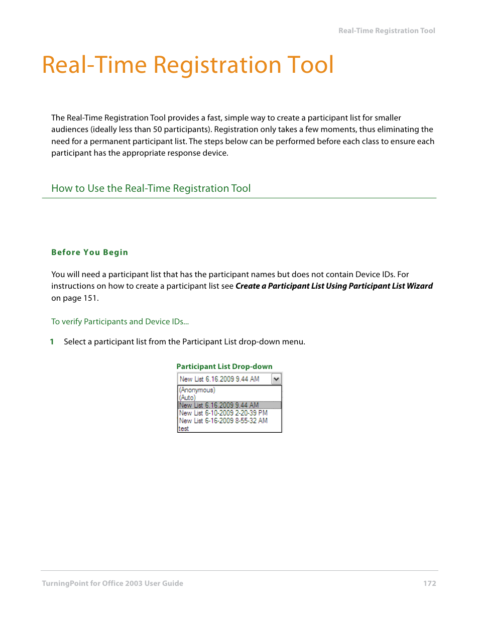 Real-time registration tool, How to use the real-time registration tool | Turning Technologies TurningPoint User Manual | Page 172 / 277