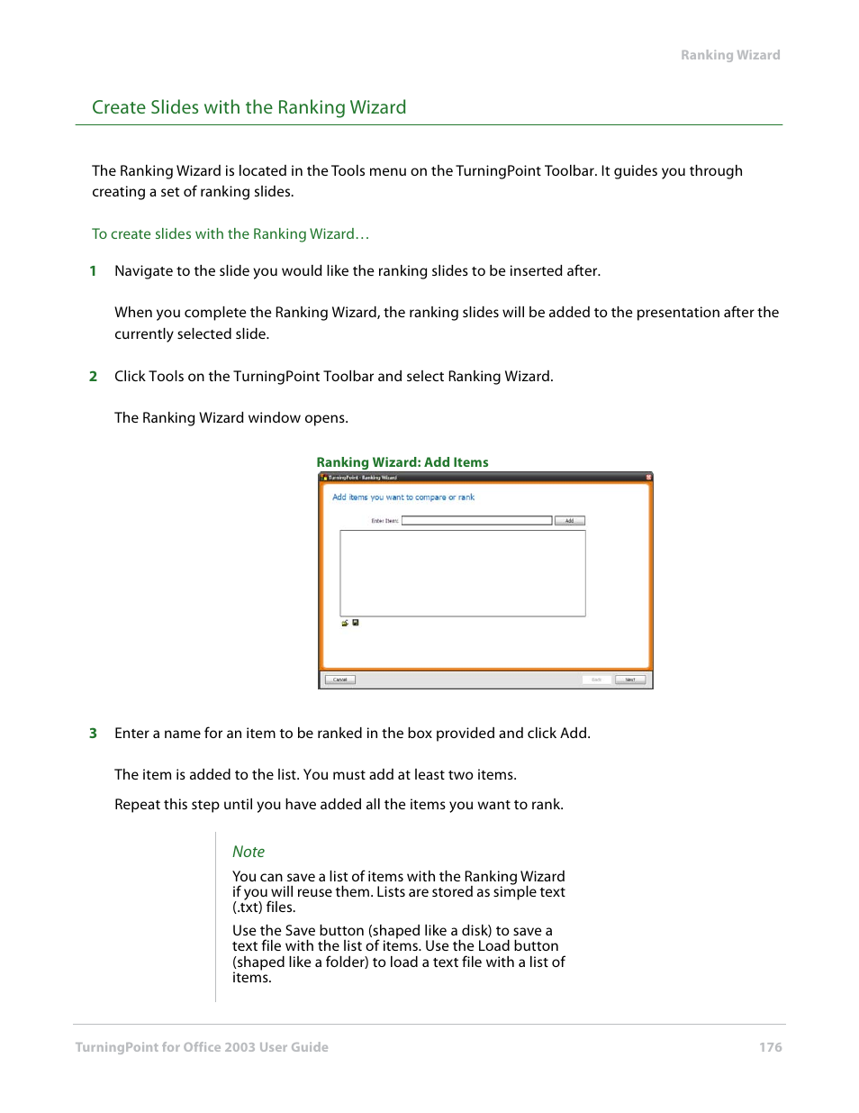 Create slides with the ranking wizard | Turning Technologies TurningPoint User Manual | Page 176 / 277