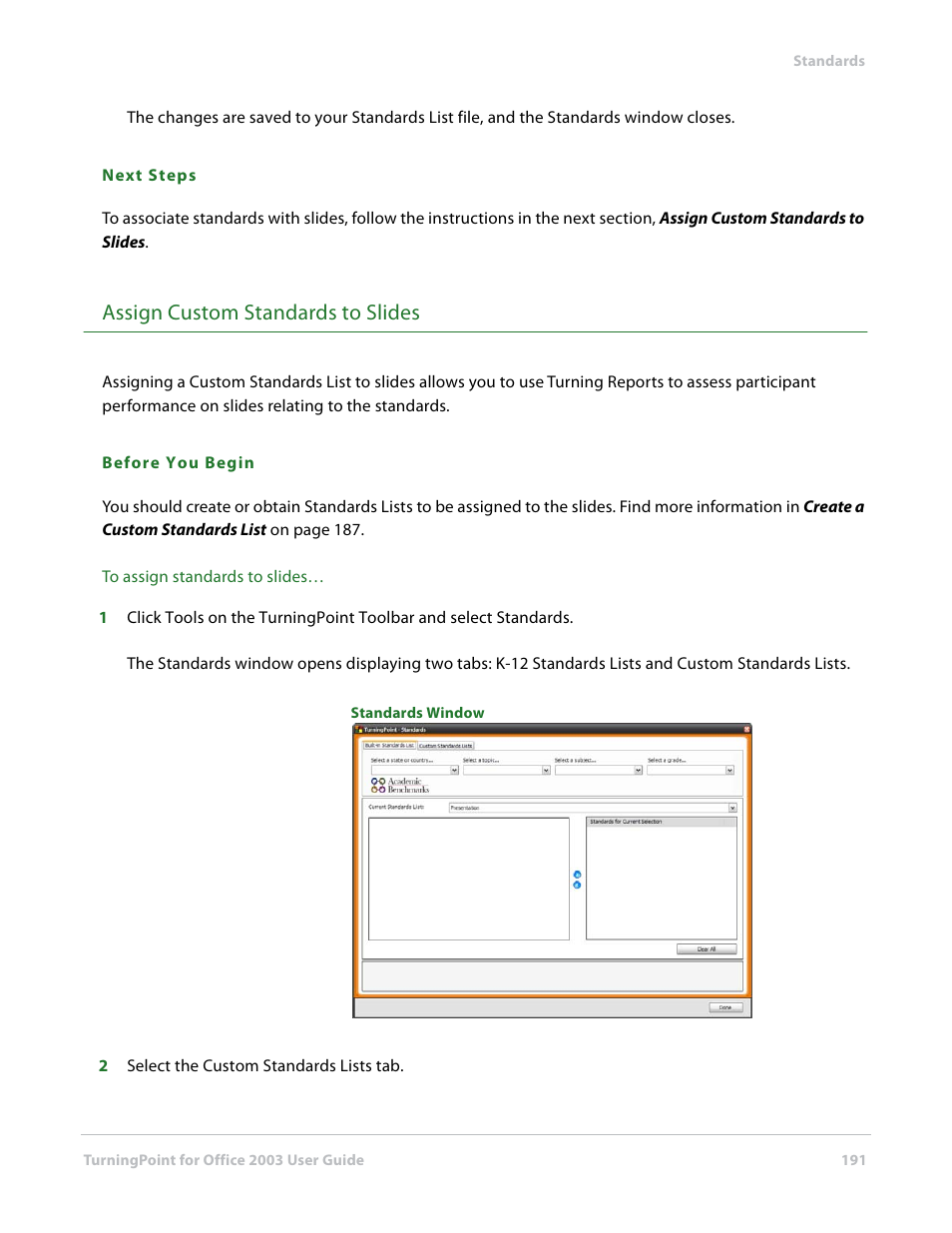 Assign custom standards to slides | Turning Technologies TurningPoint User Manual | Page 191 / 277