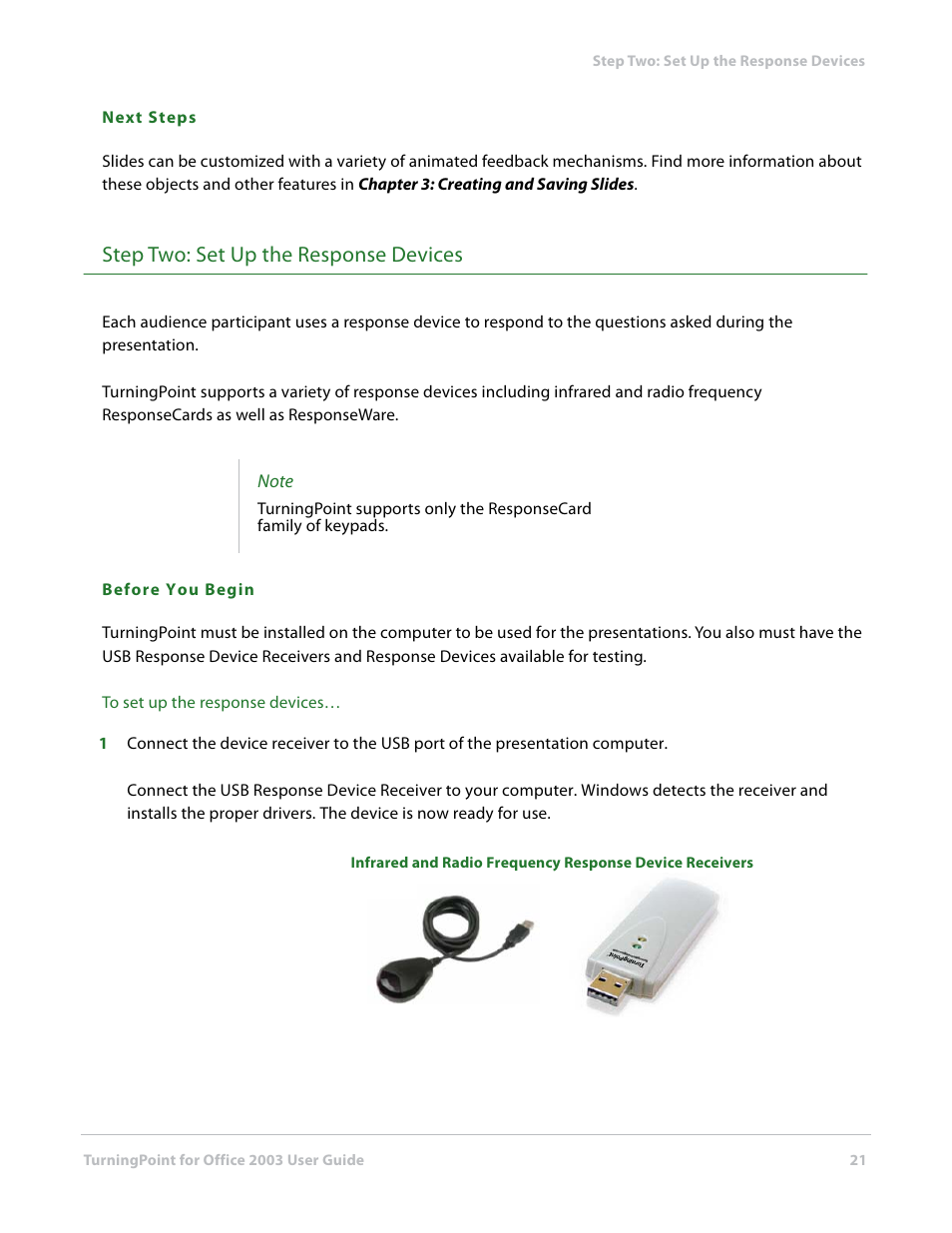 Step two: set up the response devices | Turning Technologies TurningPoint User Manual | Page 21 / 277