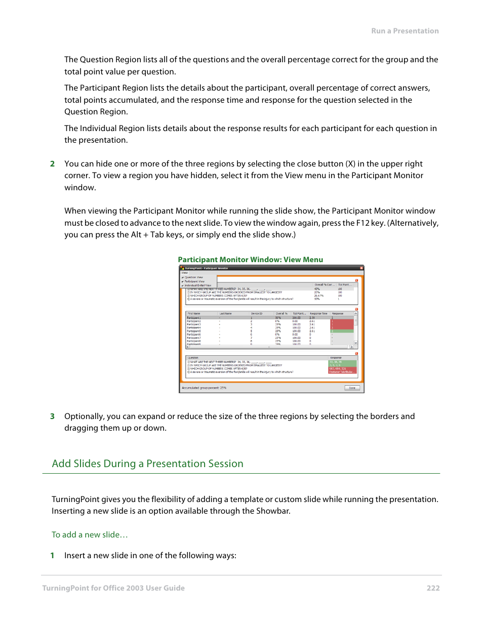 Add slides during a presentation session | Turning Technologies TurningPoint User Manual | Page 222 / 277