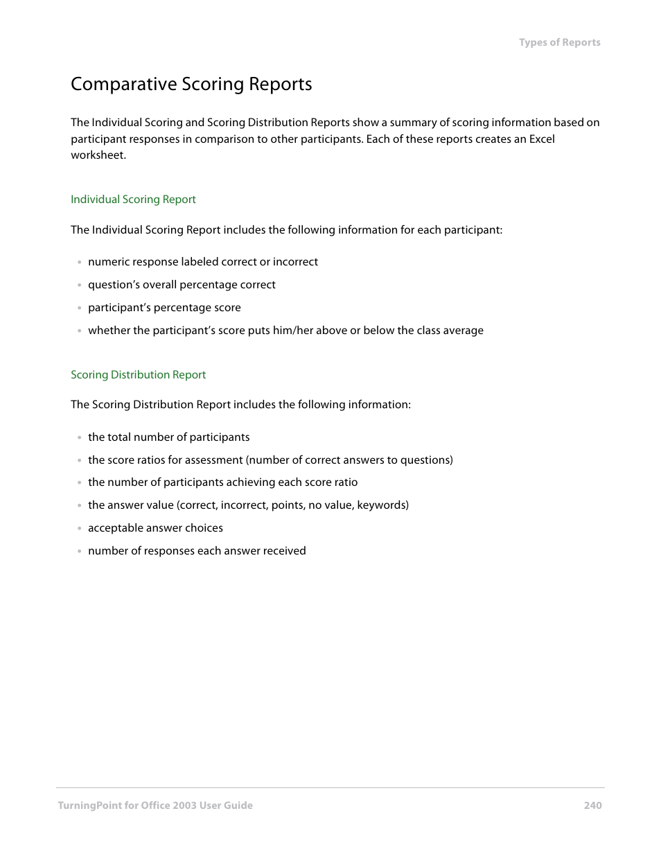 Comparative scoring reports | Turning Technologies TurningPoint User Manual | Page 240 / 277