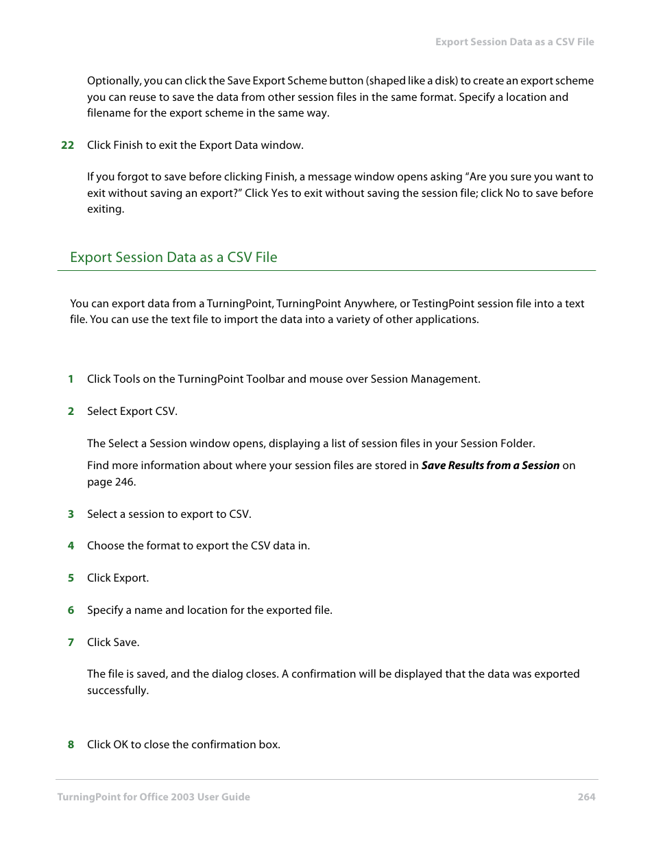 Export session data as a csv file | Turning Technologies TurningPoint User Manual | Page 264 / 277