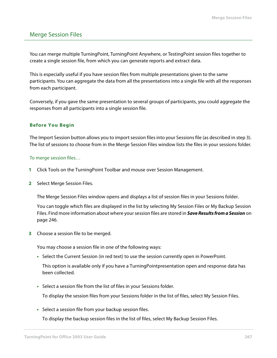 Merge session files | Turning Technologies TurningPoint User Manual | Page 267 / 277
