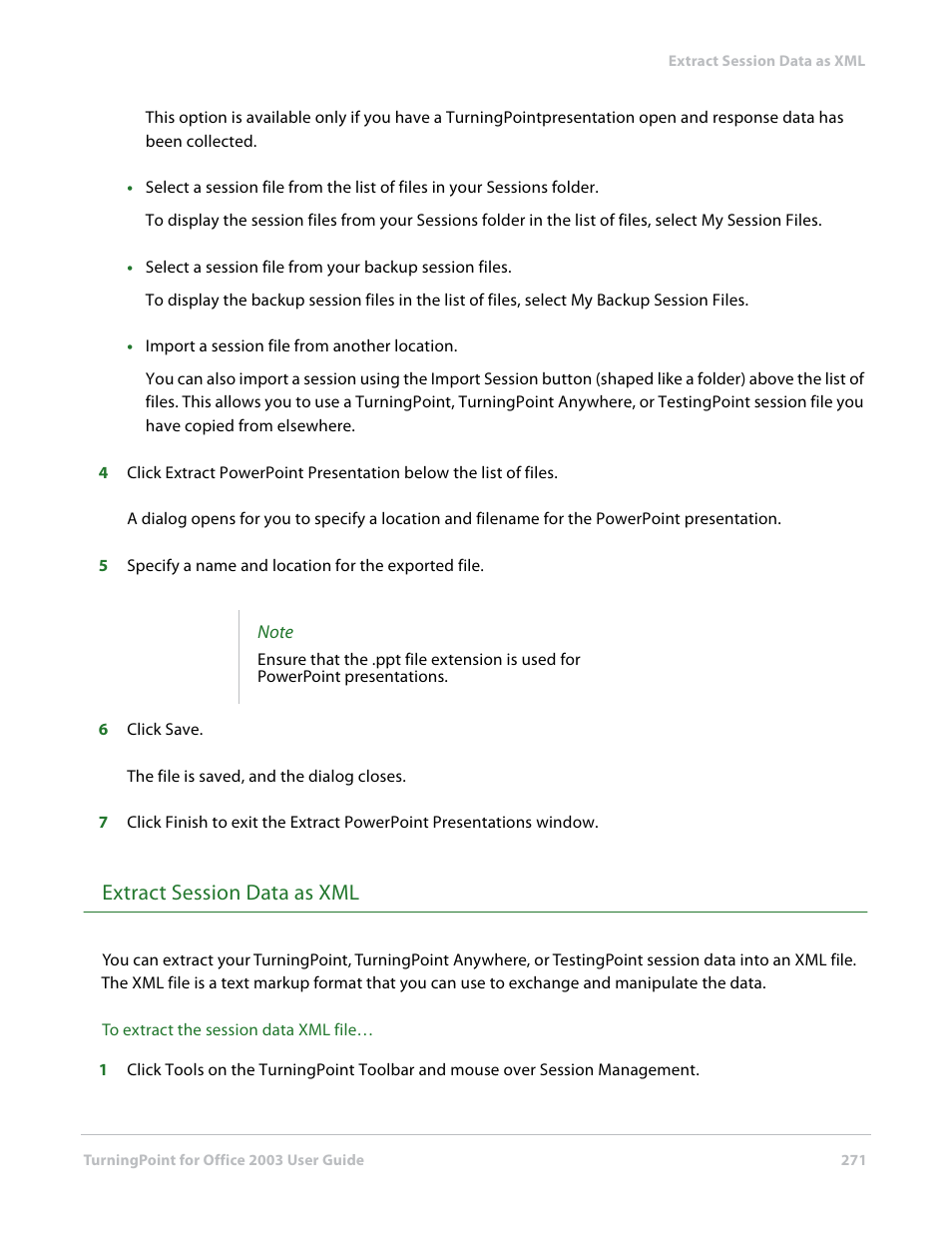 Extract session data as xml | Turning Technologies TurningPoint User Manual | Page 271 / 277