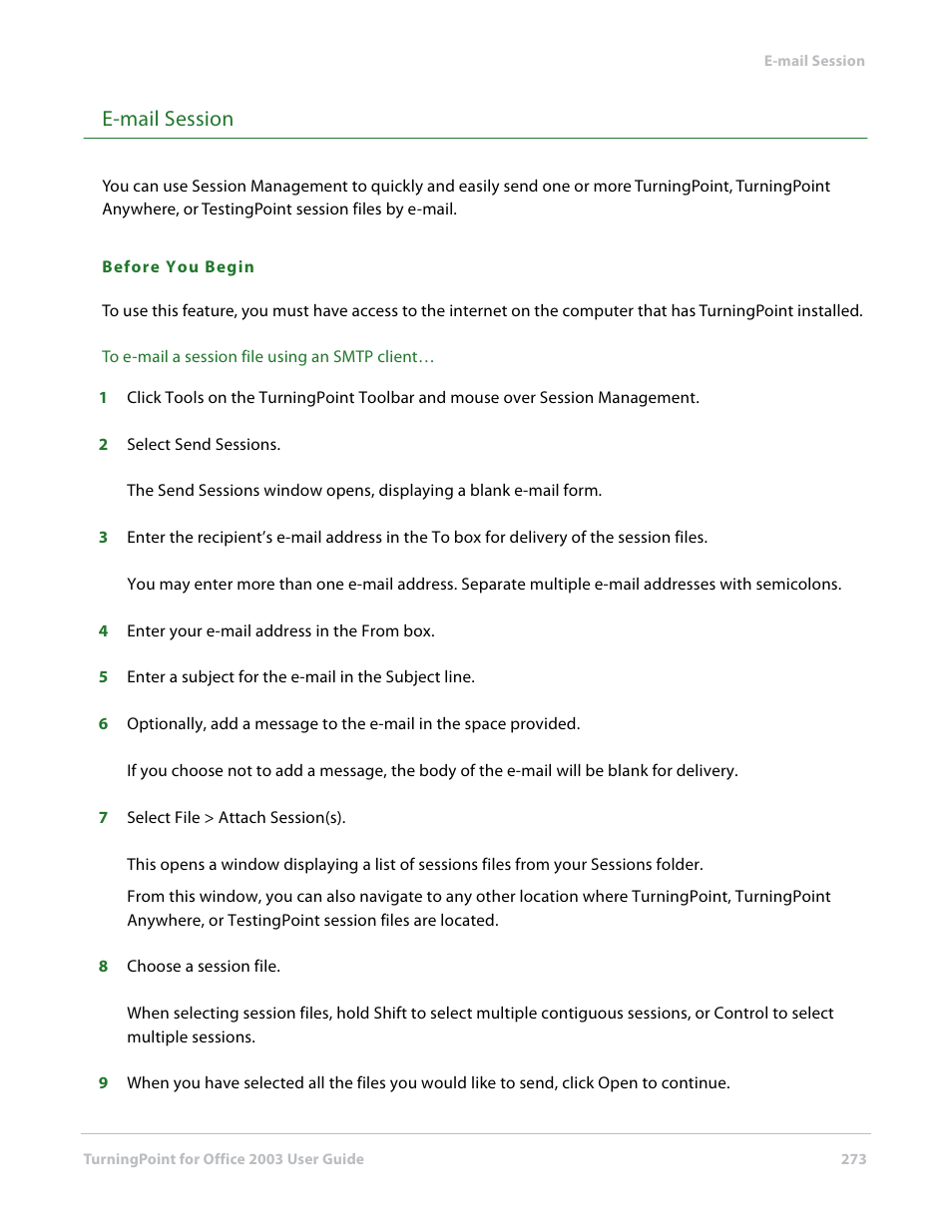 E-mail session | Turning Technologies TurningPoint User Manual | Page 273 / 277
