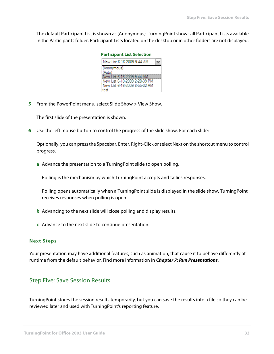 Step five: save session results | Turning Technologies TurningPoint User Manual | Page 33 / 277