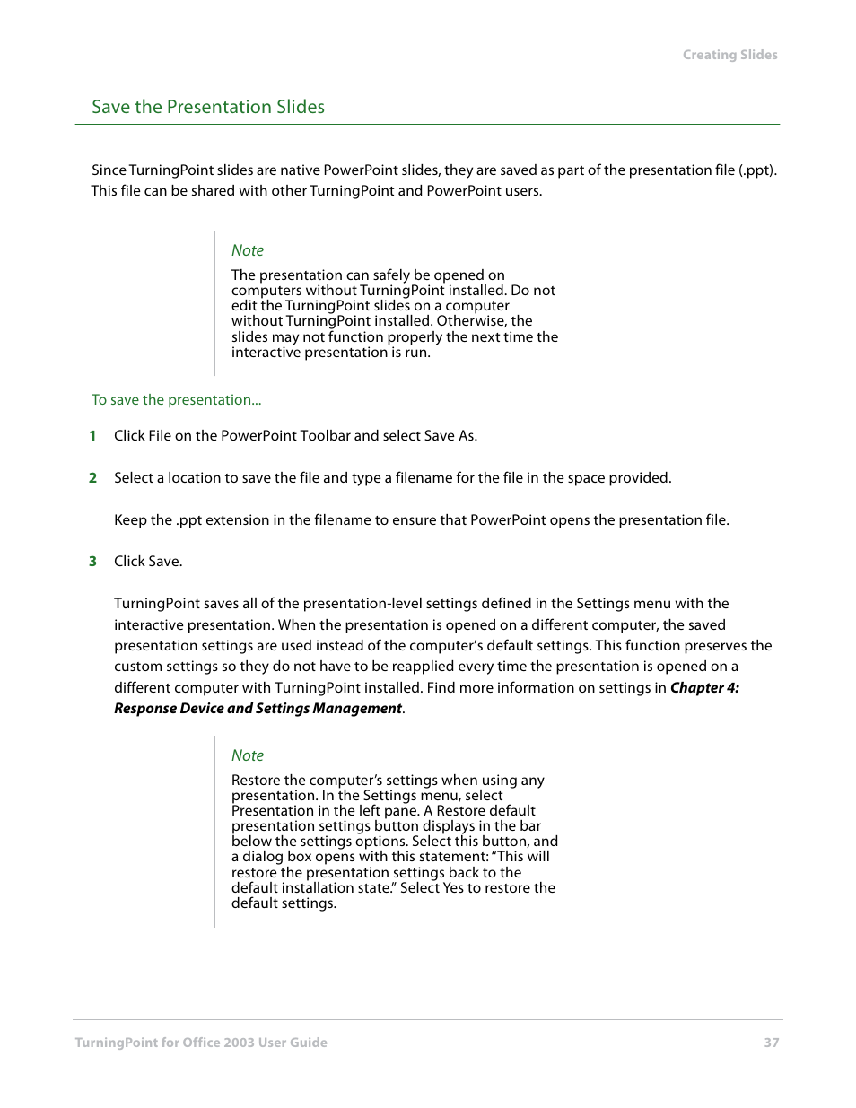 Save the presentation slides | Turning Technologies TurningPoint User Manual | Page 37 / 277