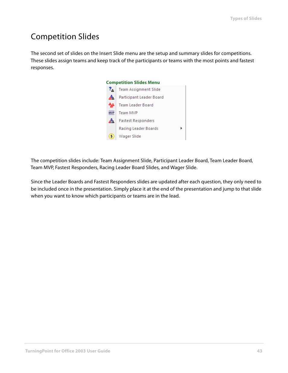 Competition slides | Turning Technologies TurningPoint User Manual | Page 43 / 277