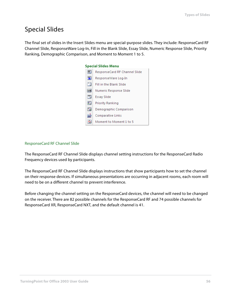 Special slides | Turning Technologies TurningPoint User Manual | Page 56 / 277