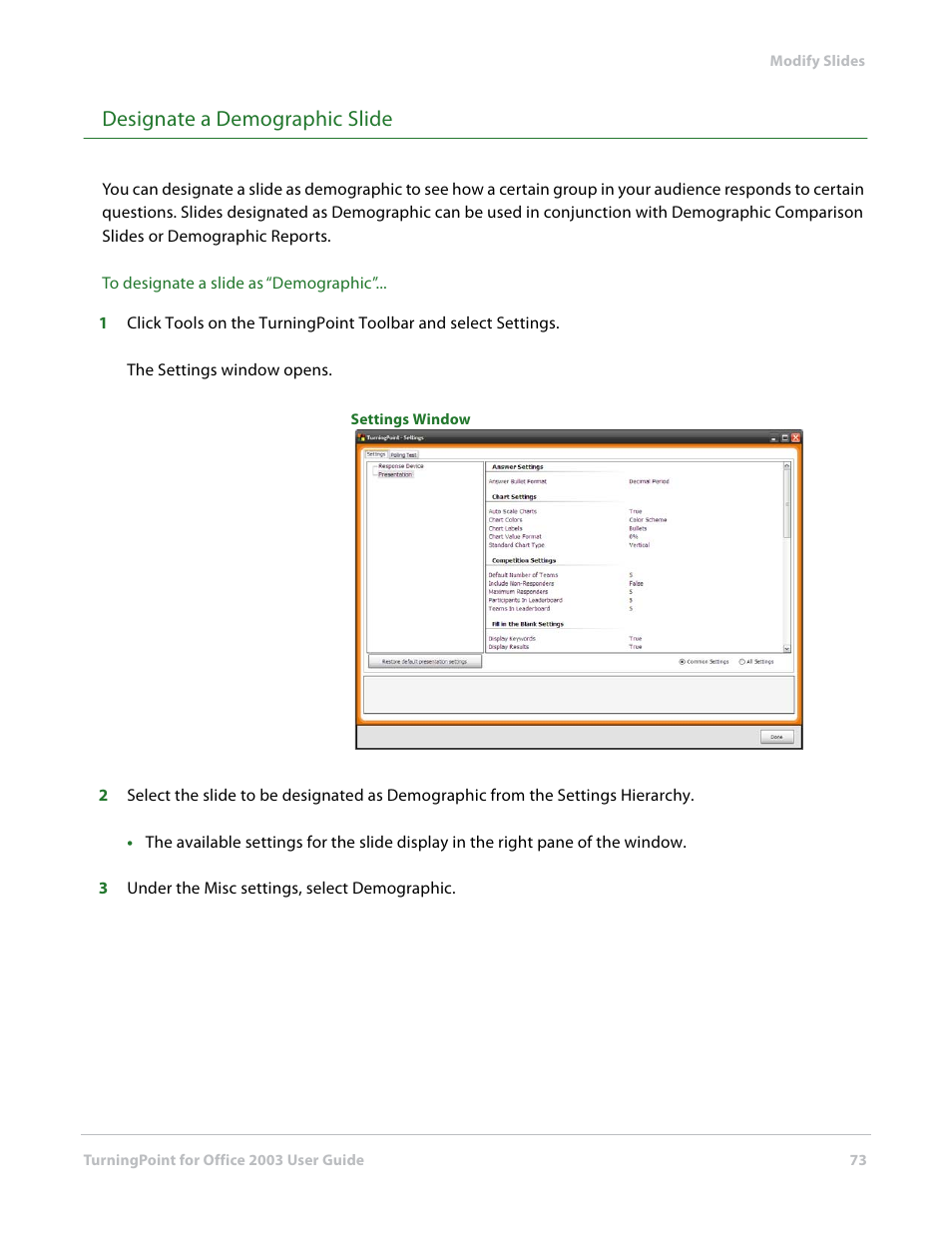 Designate a demographic slide | Turning Technologies TurningPoint User Manual | Page 73 / 277