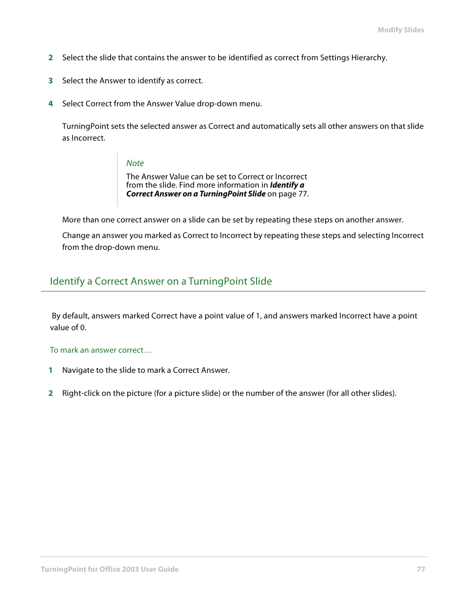 Identify a correct answer on a turningpoint slide | Turning Technologies TurningPoint User Manual | Page 77 / 277