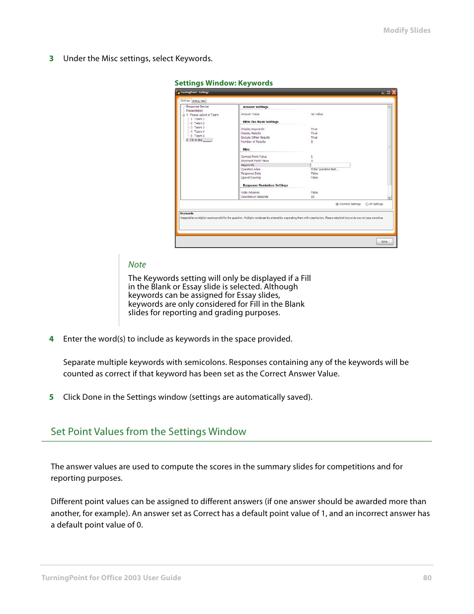 Set point values from the settings window | Turning Technologies TurningPoint User Manual | Page 80 / 277