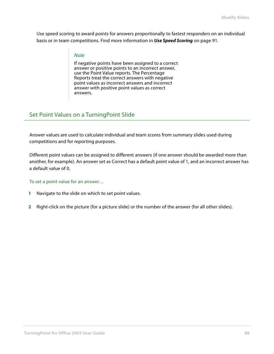Set point values on a turningpoint slide | Turning Technologies TurningPoint User Manual | Page 86 / 277