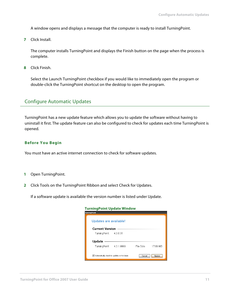 Configure automatic updates | Turning Technologies TurningPoint User Manual | Page 11 / 282