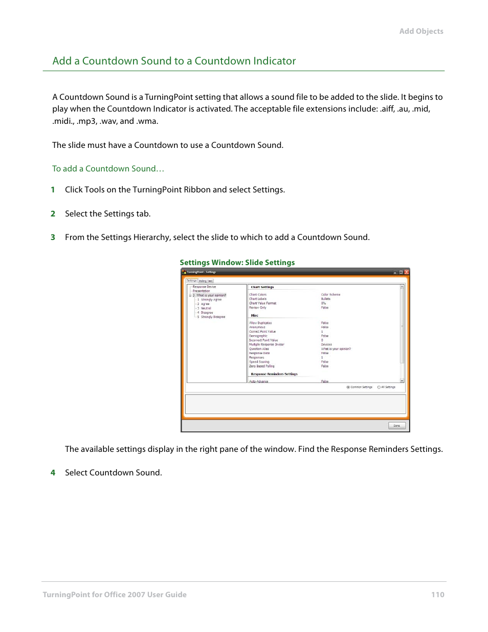 Add a countdown sound to a countdown indicator | Turning Technologies TurningPoint User Manual | Page 110 / 282