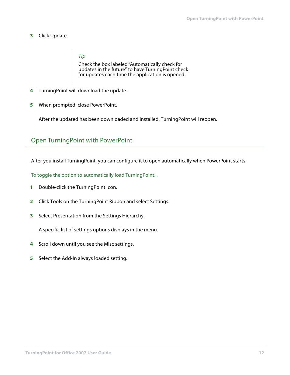 Open turningpoint with powerpoint | Turning Technologies TurningPoint User Manual | Page 12 / 282