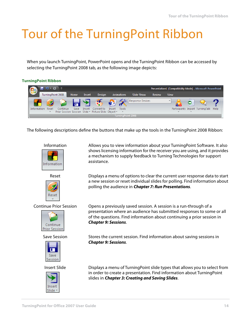 Tour of the turningpoint ribbon | Turning Technologies TurningPoint User Manual | Page 14 / 282