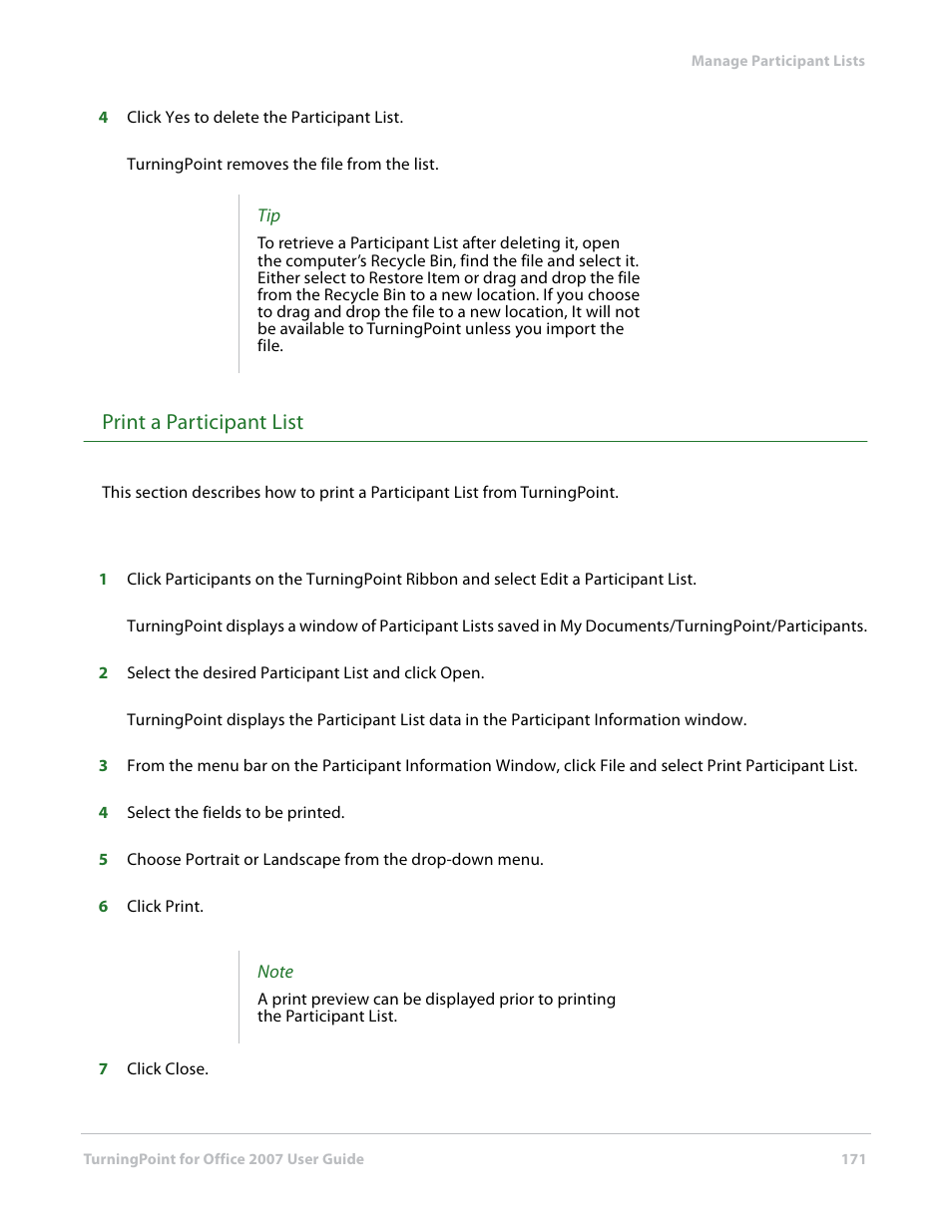 Print a participant list | Turning Technologies TurningPoint User Manual | Page 171 / 282