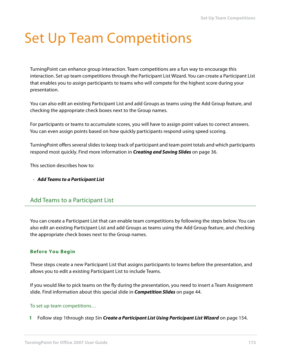 Set up team competitions, Add teams to a participant list | Turning Technologies TurningPoint User Manual | Page 172 / 282