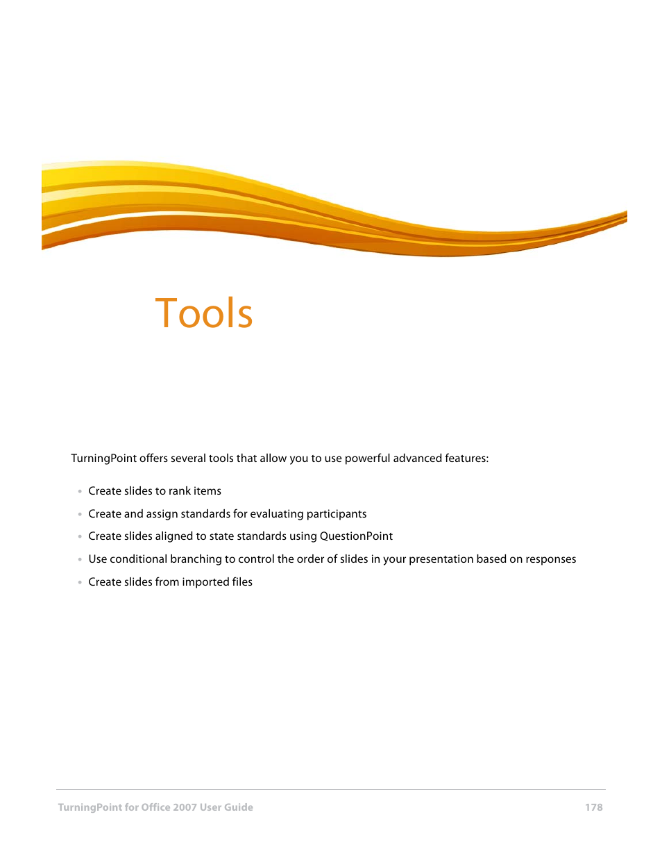 6 tools, Chapter 6: tools, Tools | Turning Technologies TurningPoint User Manual | Page 178 / 282