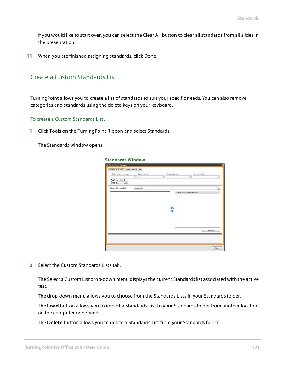 Create a custom standards list | Turning Technologies TurningPoint User Manual | Page 191 / 282