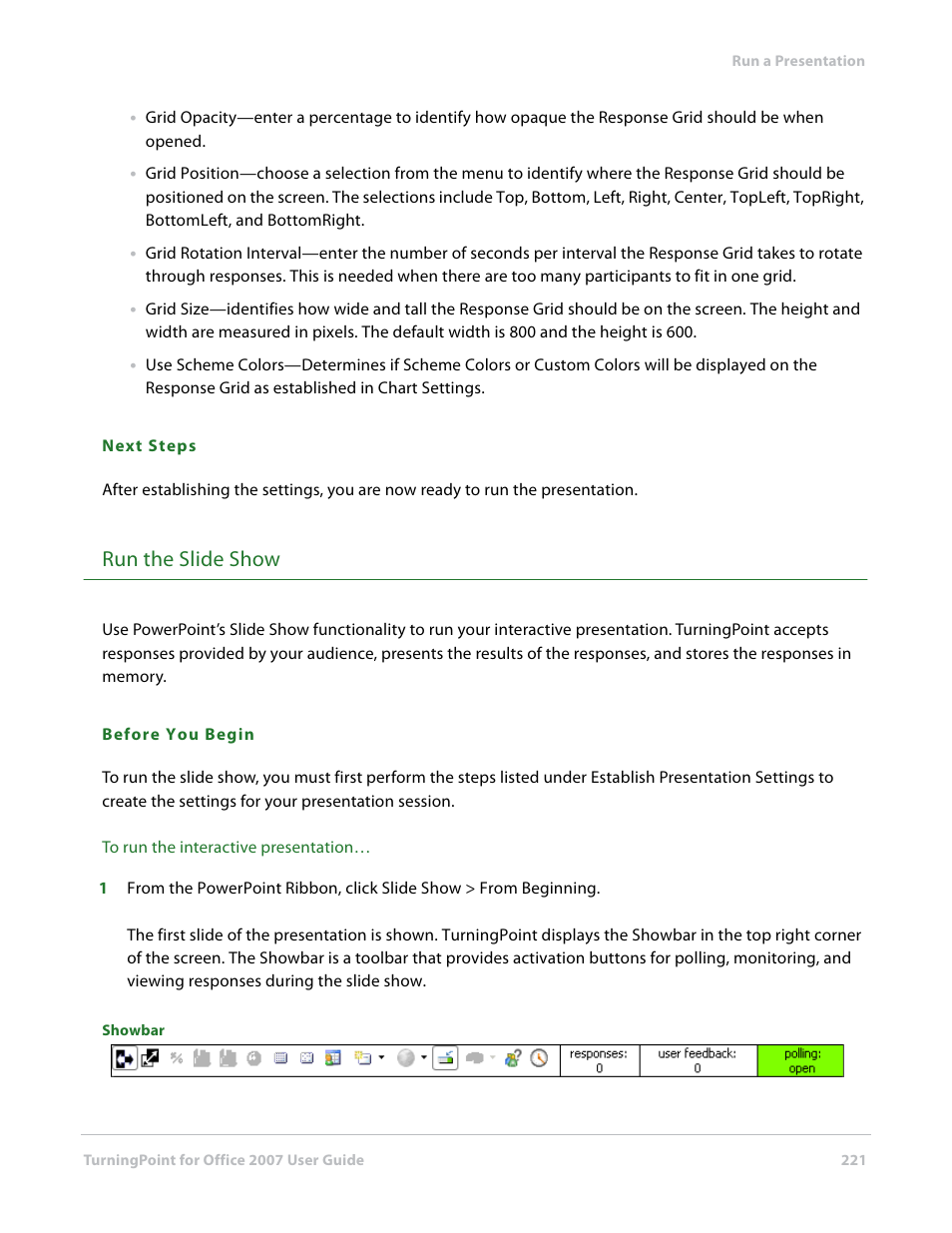 Run the slide show | Turning Technologies TurningPoint User Manual | Page 221 / 282