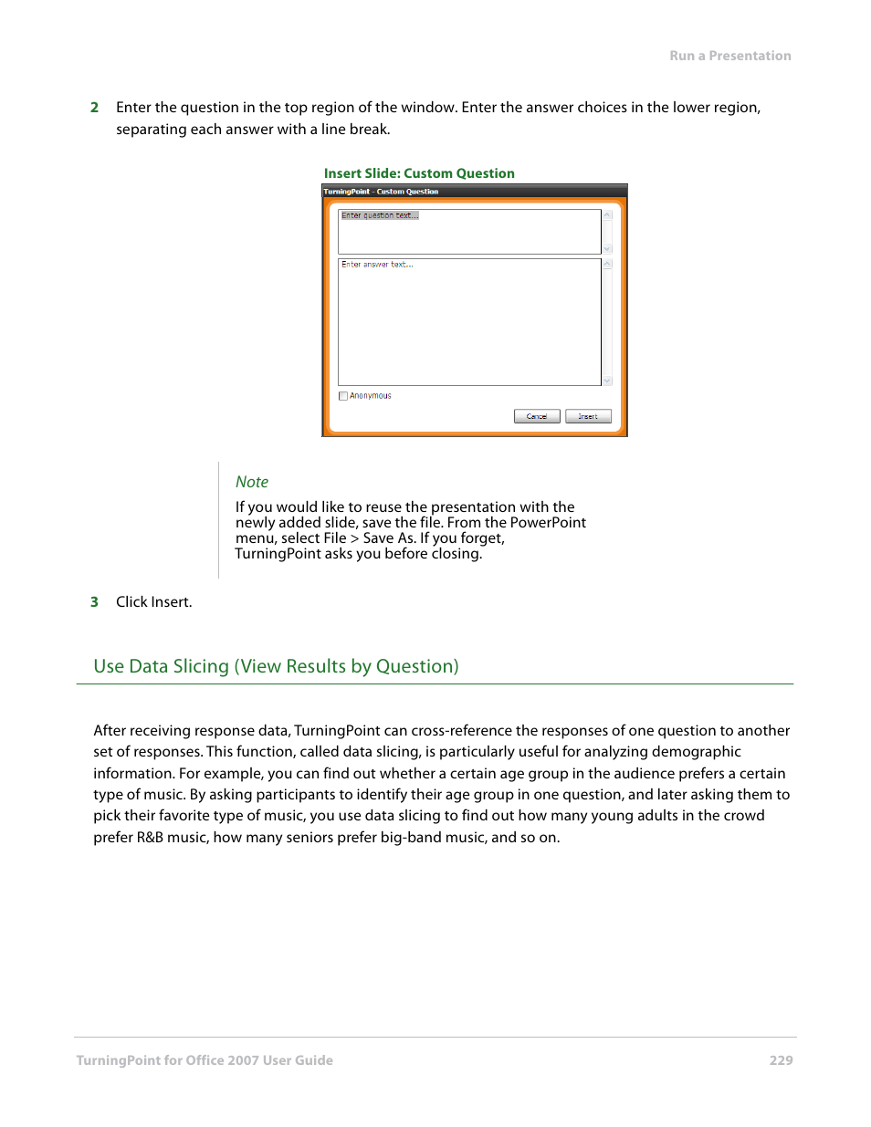 Use data slicing (view results by question) | Turning Technologies TurningPoint User Manual | Page 229 / 282