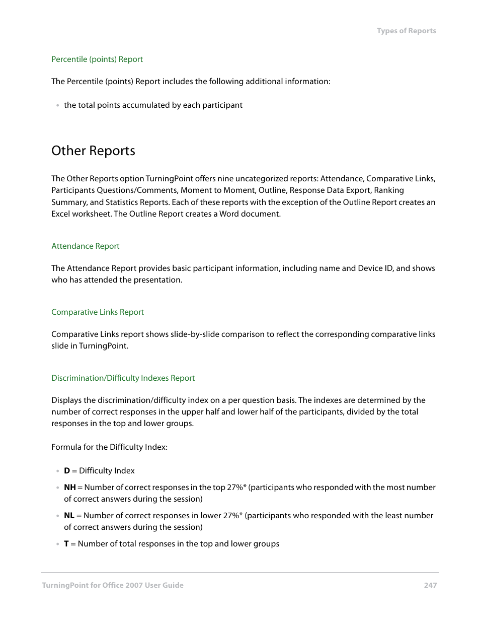 Other reports, Other reports (9 reports) | Turning Technologies TurningPoint User Manual | Page 247 / 282