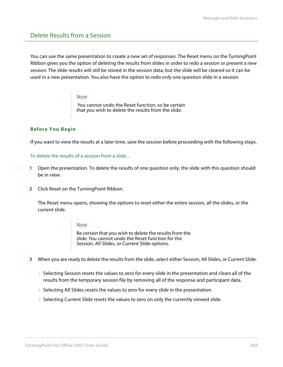 Delete results from a session | Turning Technologies TurningPoint User Manual | Page 260 / 282